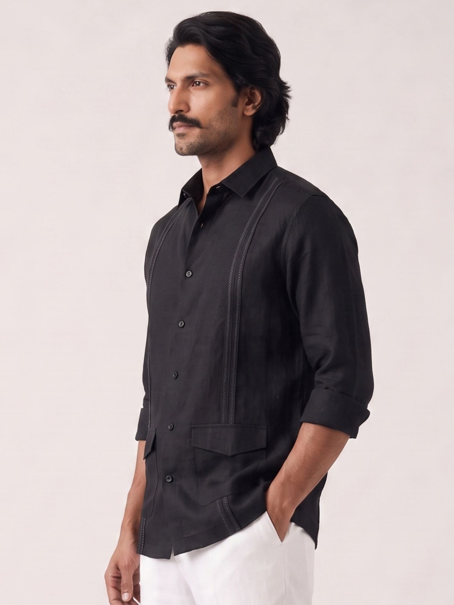 Black 100% Pure Linen Signature Overshirt