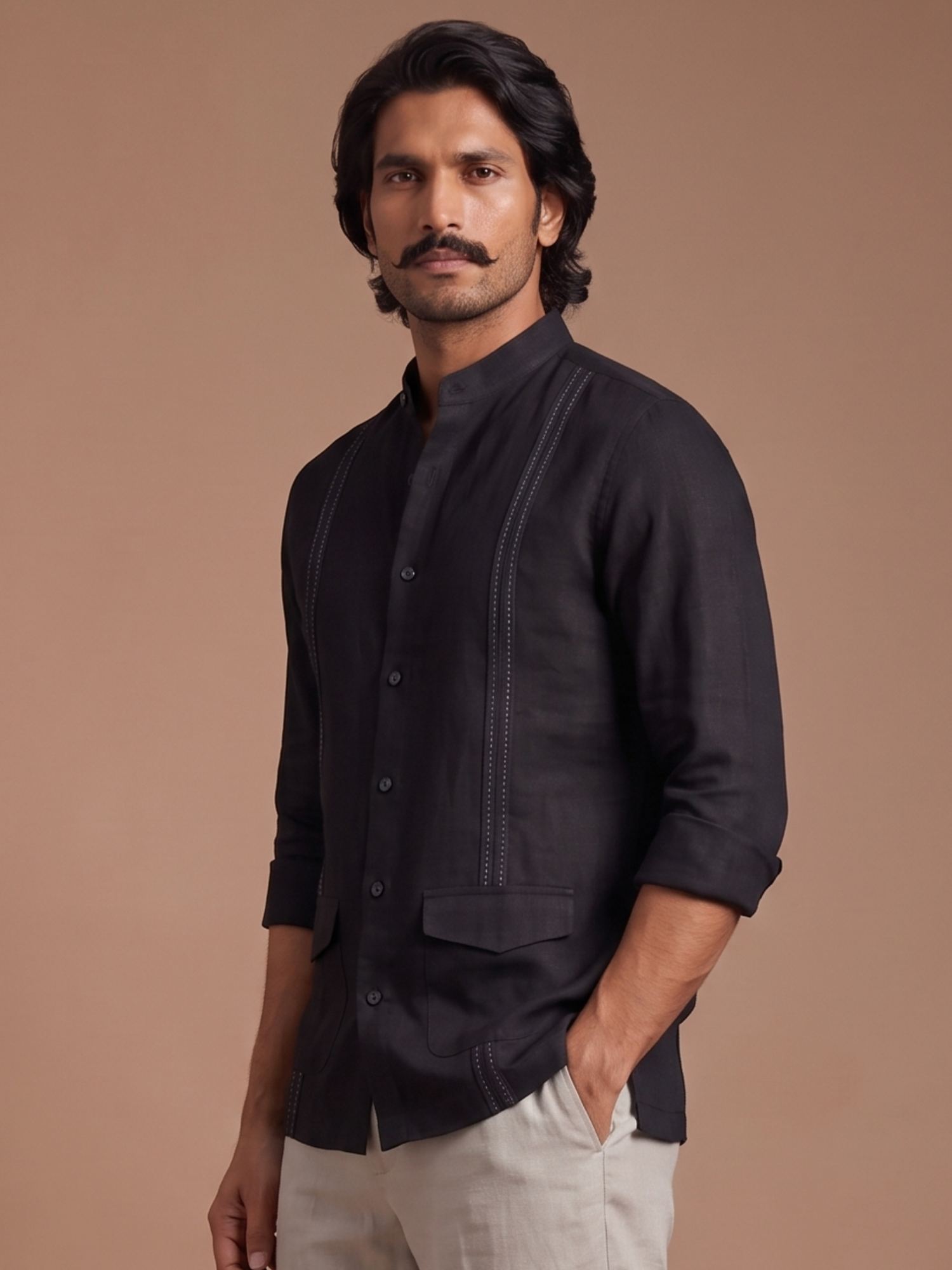 Black 100% Pure Linen Signature Overshirt