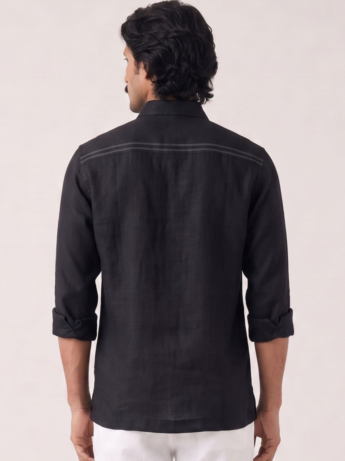 Black 100% Pure Linen Signature Overshirt
