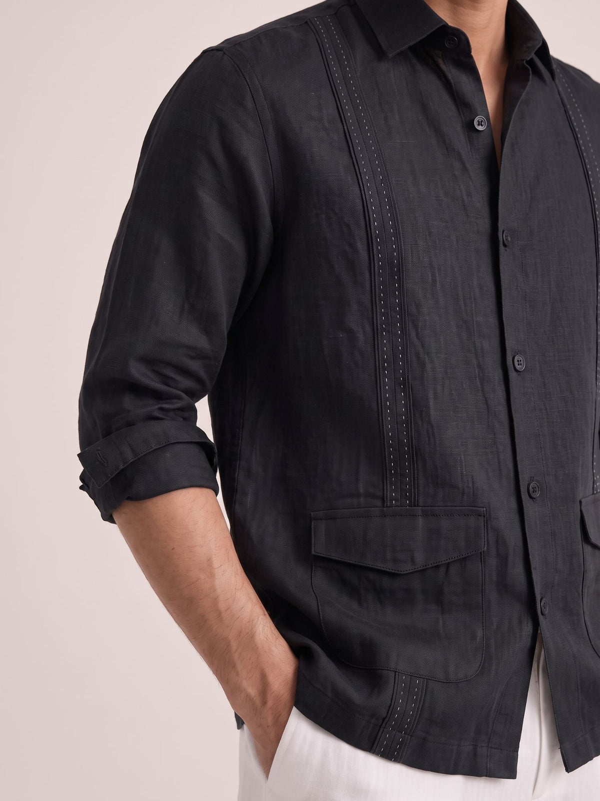 Black 100% Pure Linen Signature Overshirt