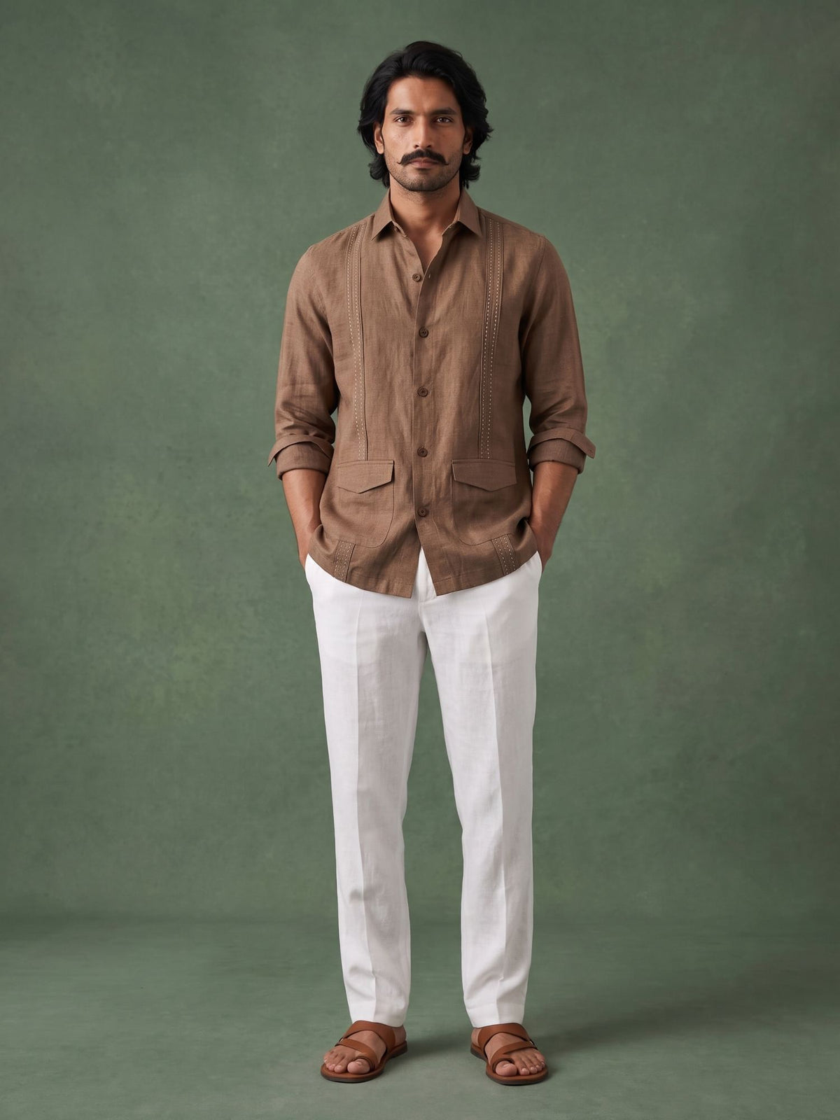 Earth Brown 100% Pure Linen Signature Overshirt