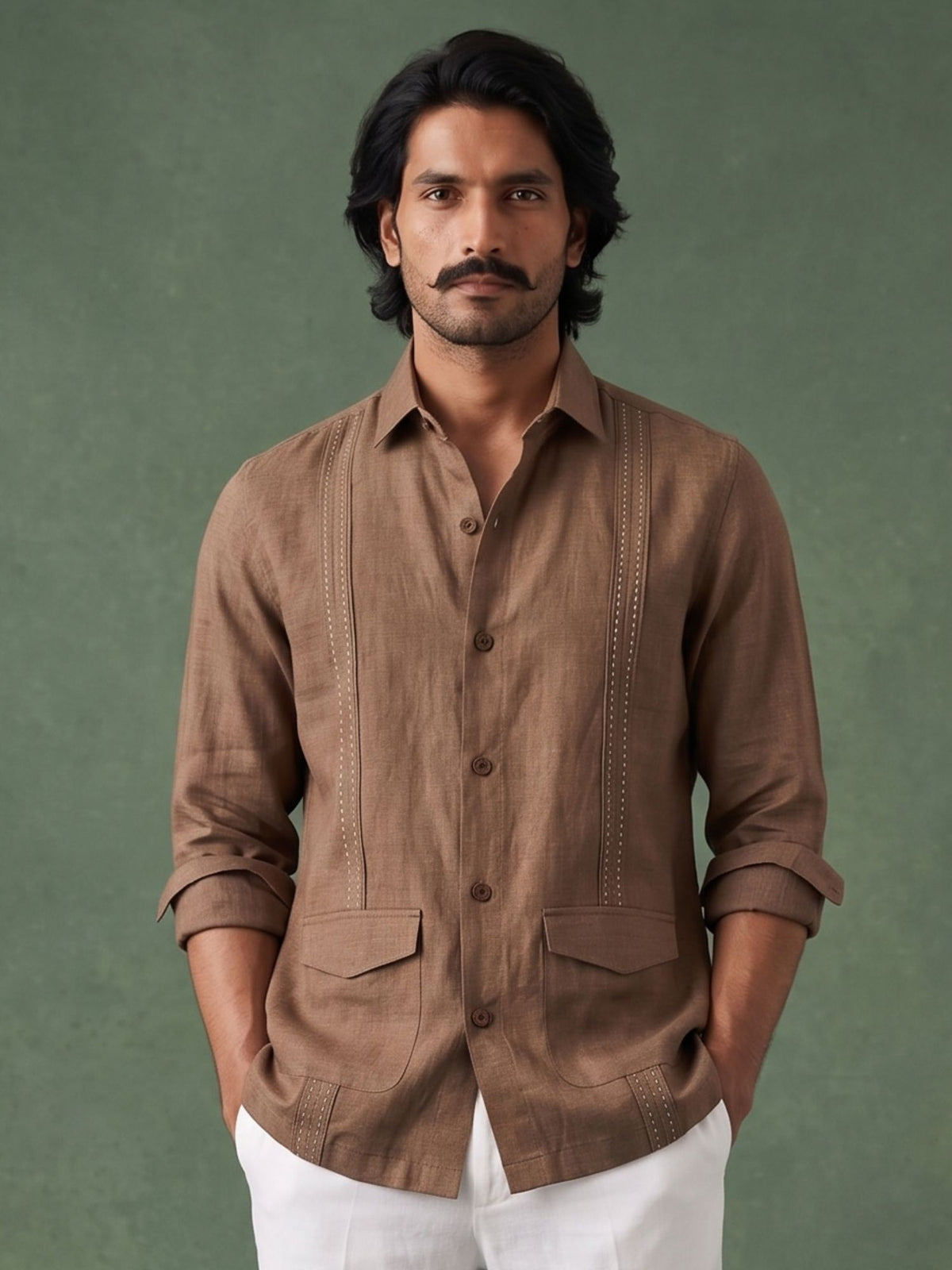 Earth Brown 100% Pure Linen Signature Overshirt
