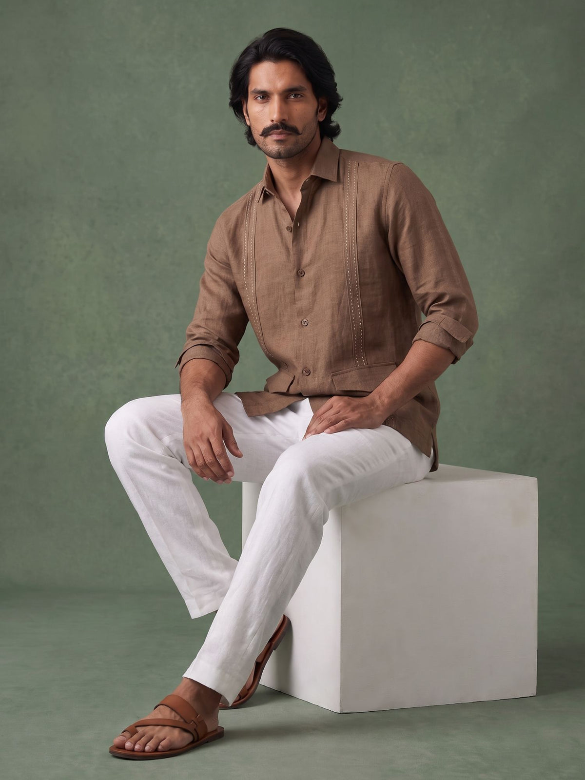 Earth Brown 100% Pure Linen Signature Overshirt