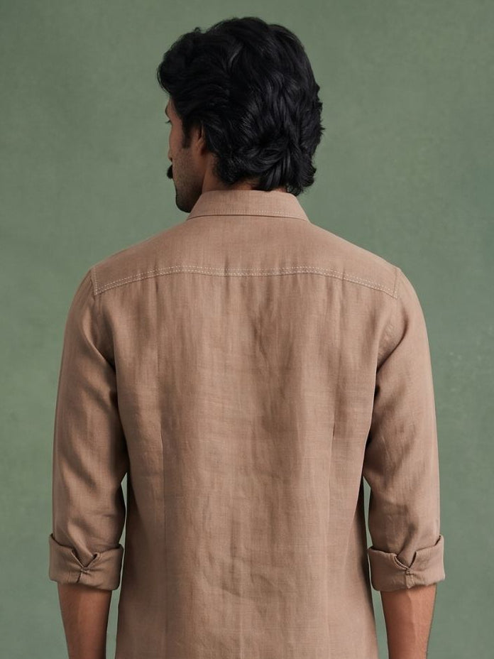 Earth Brown 100% Pure Linen Signature Overshirt