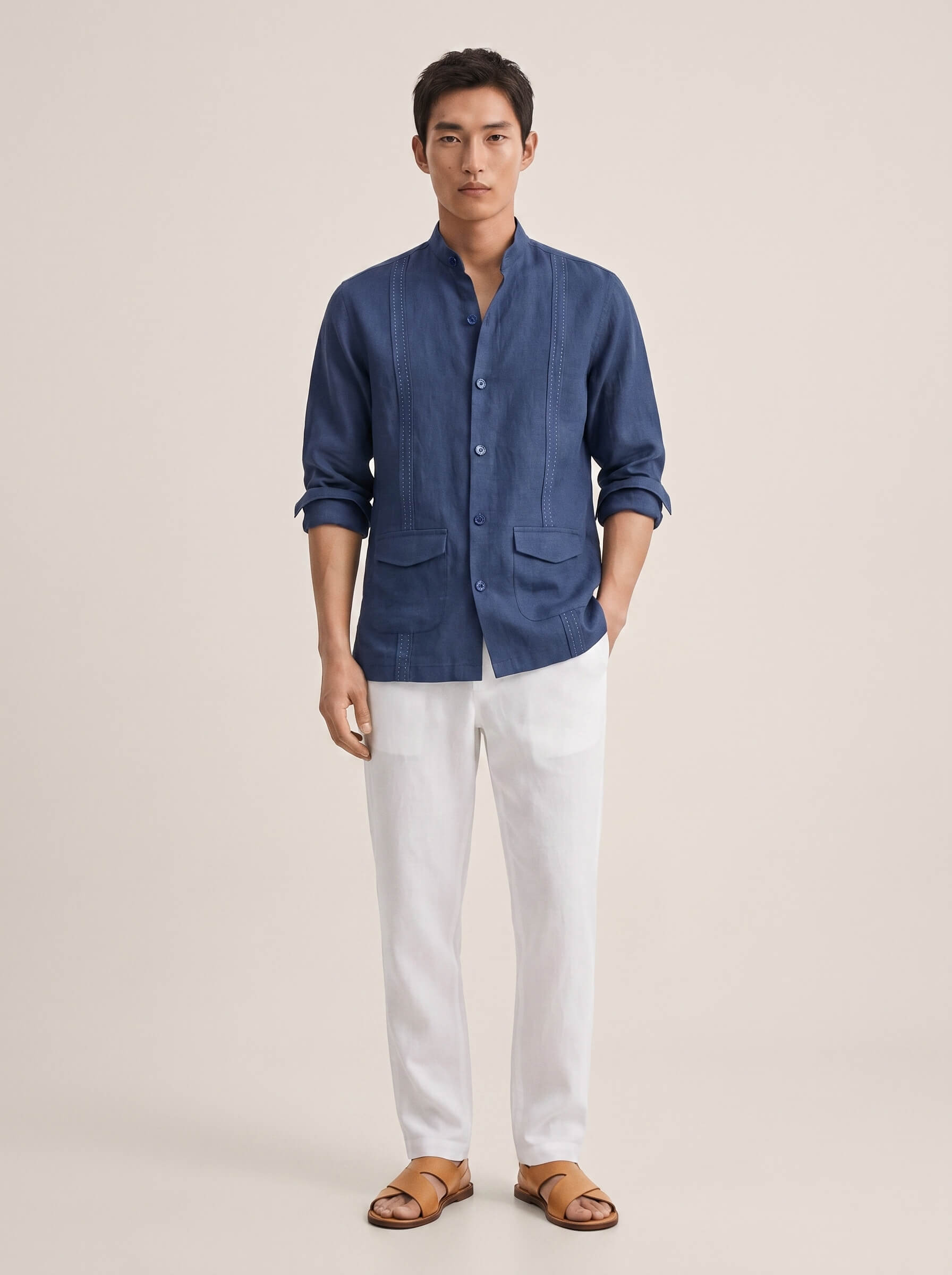 Signature Stitch | Navy 100% Pure Linen Overshirt