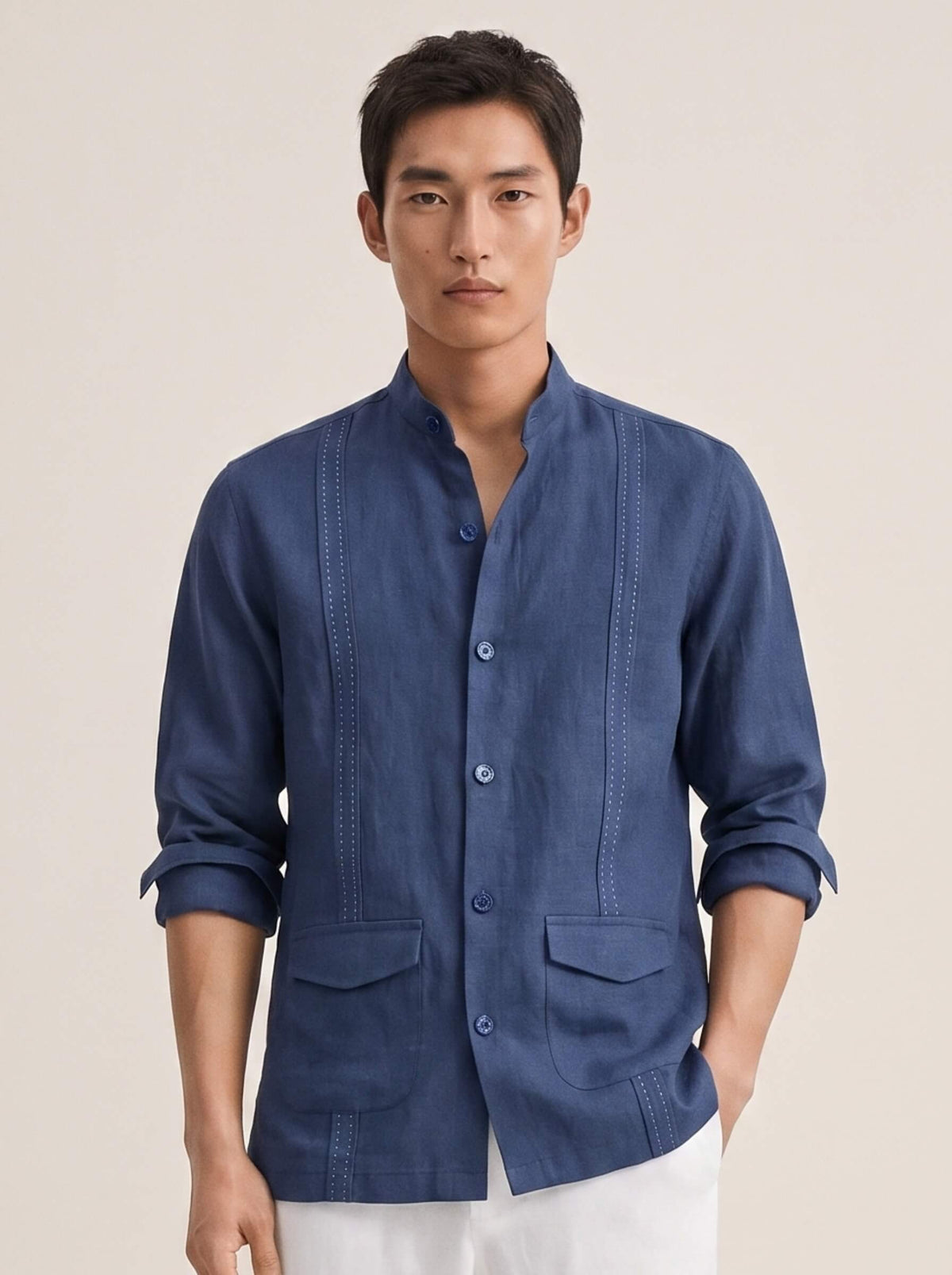 Signature Stitch | Navy 100% Pure Linen Overshirt