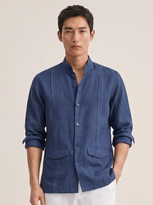 Signature Stitch | Navy 100% Pure Linen Overshirt