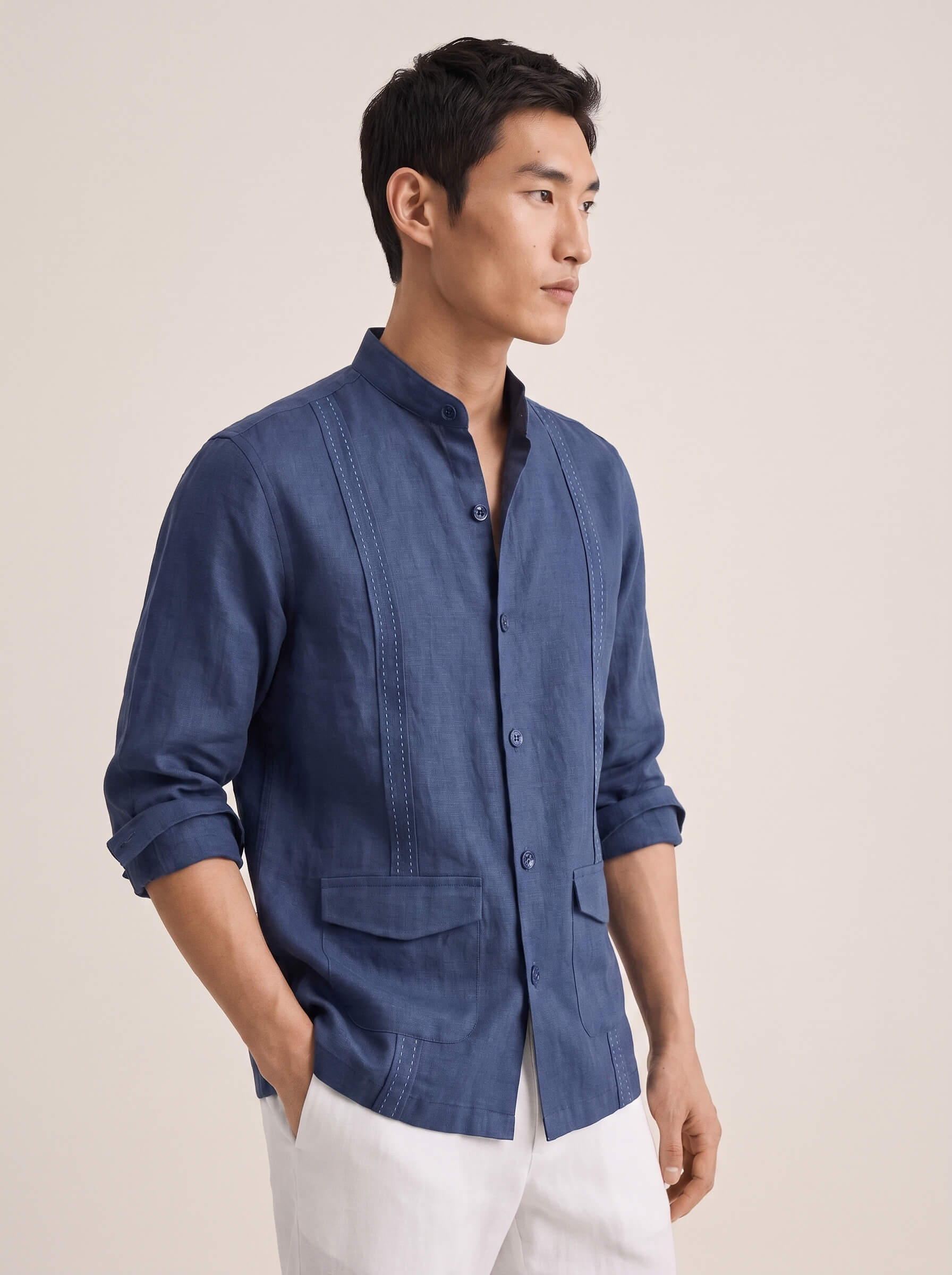 Signature Stitch | Navy 100% Pure Linen Overshirt