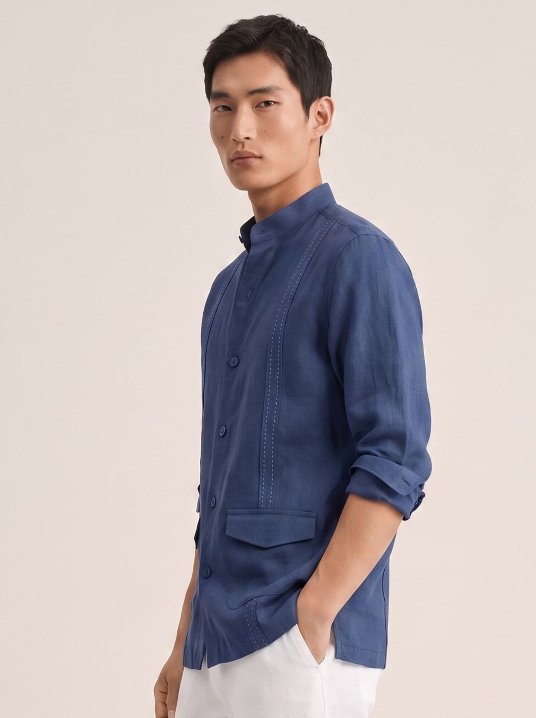 Signature Stitch | Navy 100% Pure Linen Overshirt