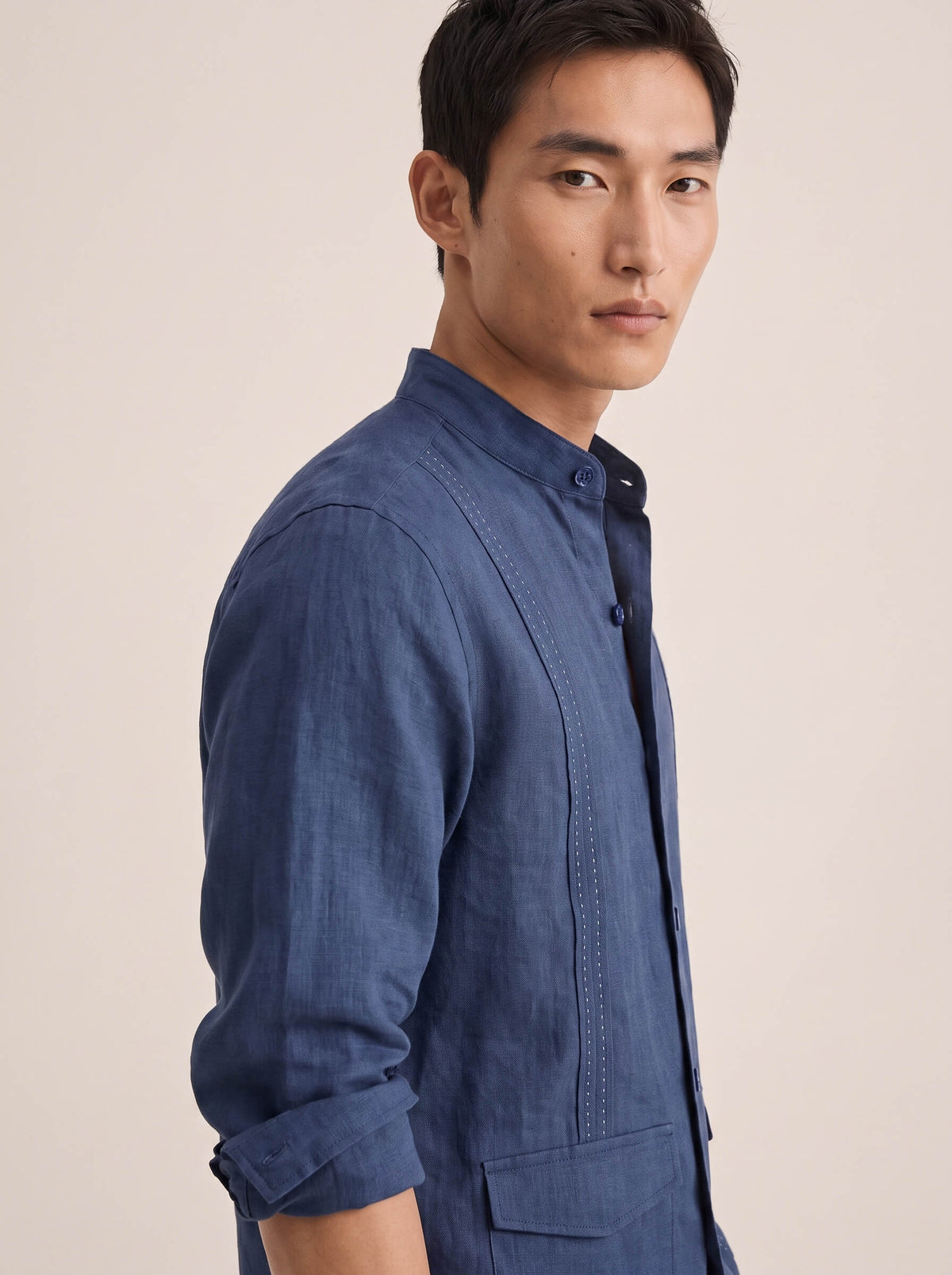 Signature Stitch | Navy 100% Pure Linen Overshirt