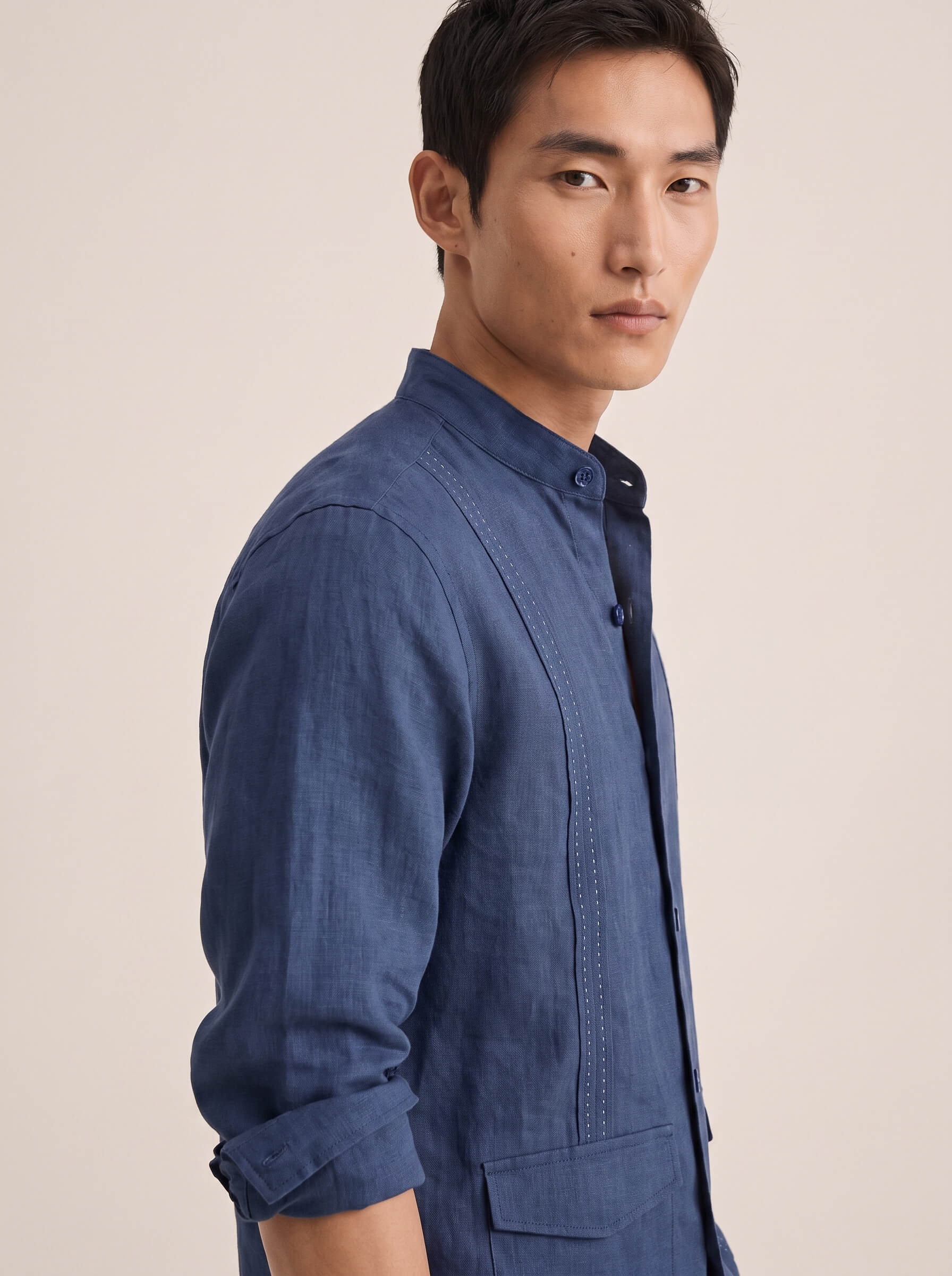 Signature Stitch | Navy 100% Pure Linen Overshirt