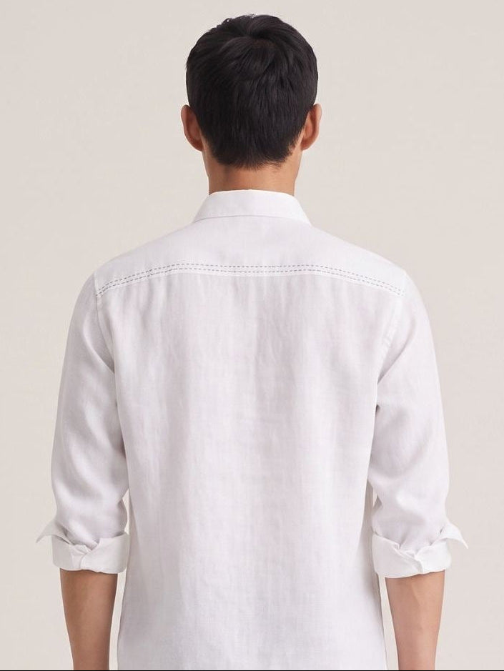 White 100% Pure Linen Signature Overshirt