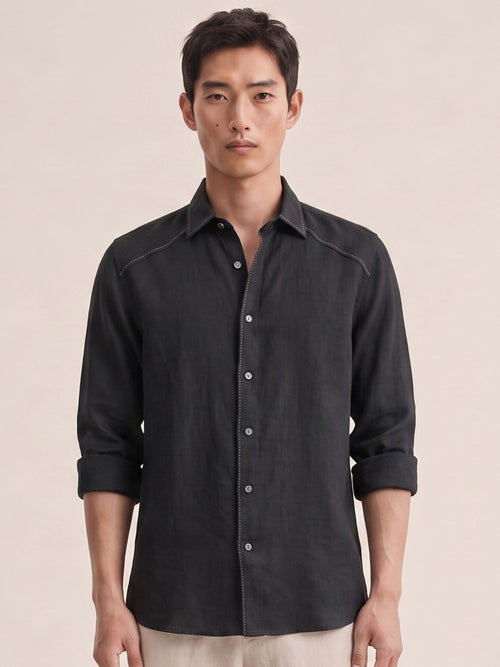 Artisan Stitch | Black 100% Pure Linen