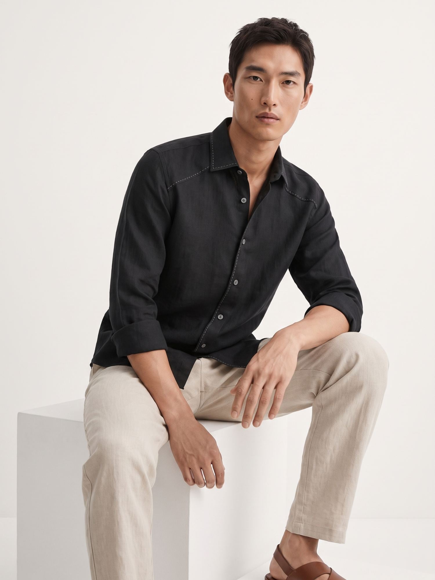 Artisan Stitch | Black 100% Pure Linen