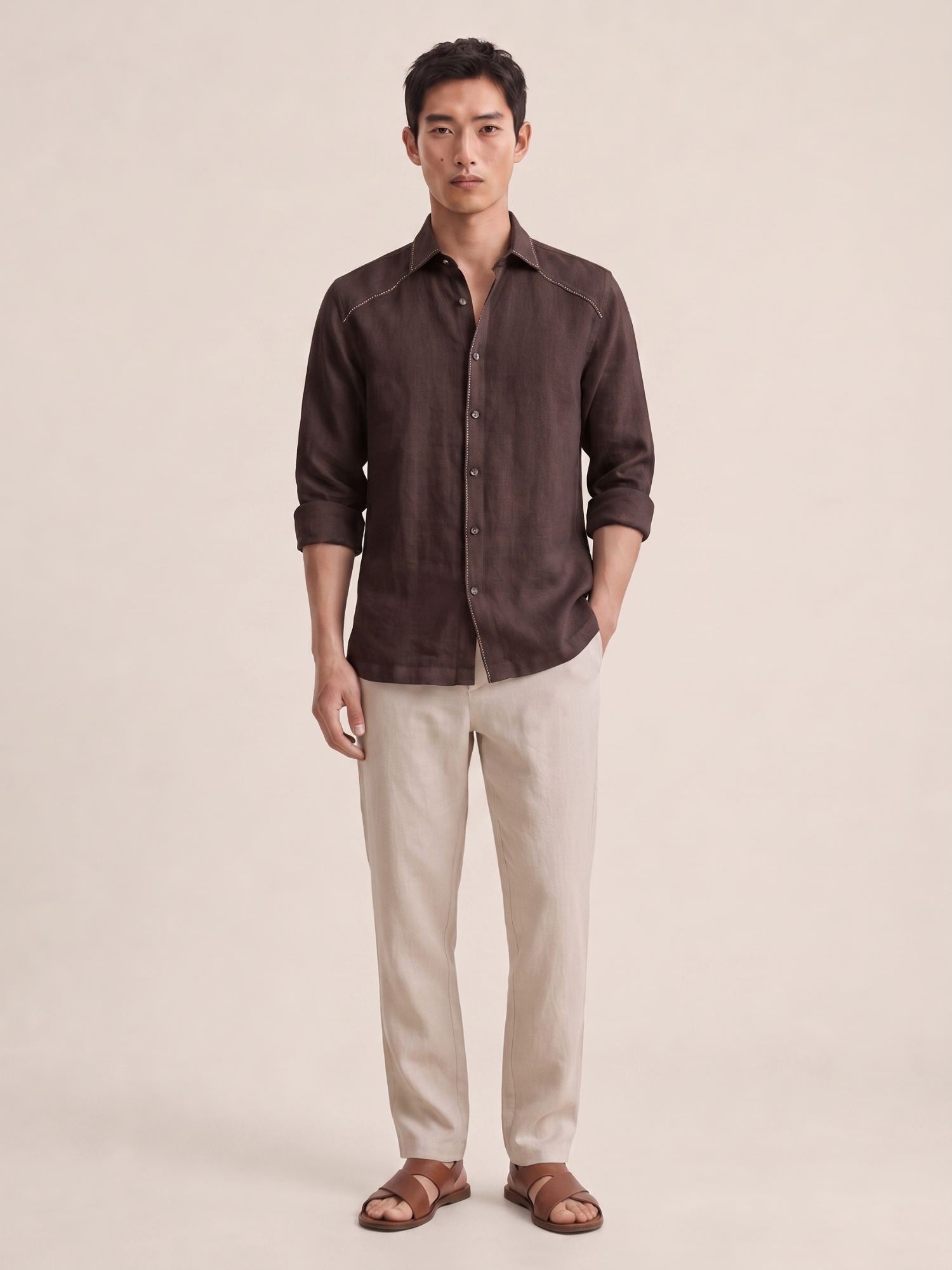 Artisan Stitch | Brown 100% Pure Linen