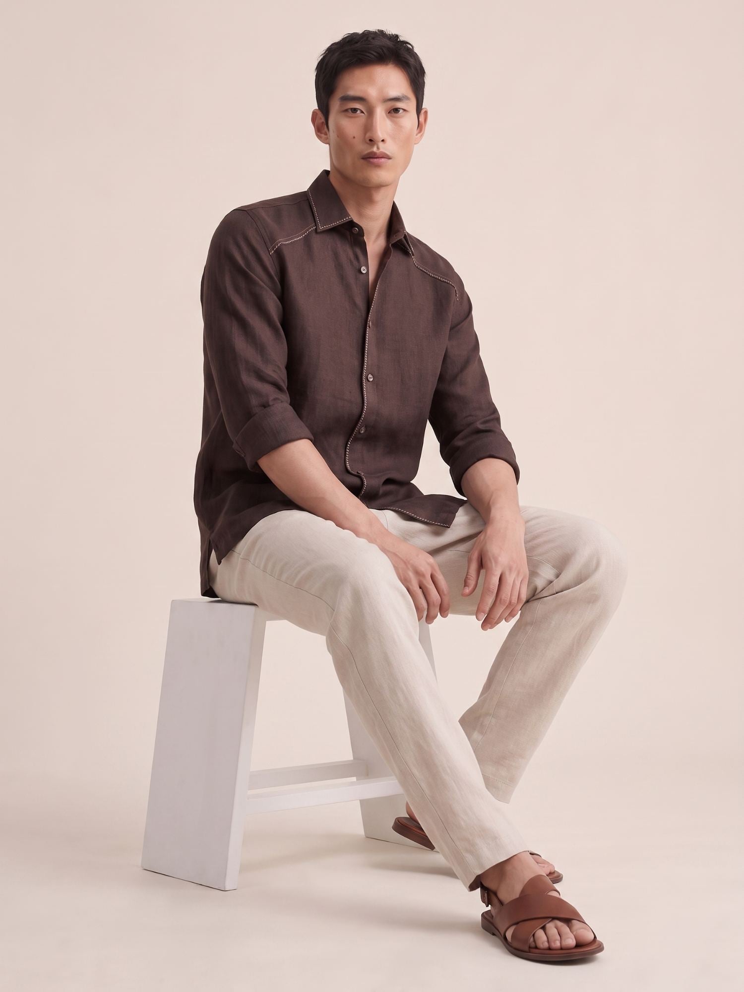 Artisan Stitch | Brown 100% Pure Linen