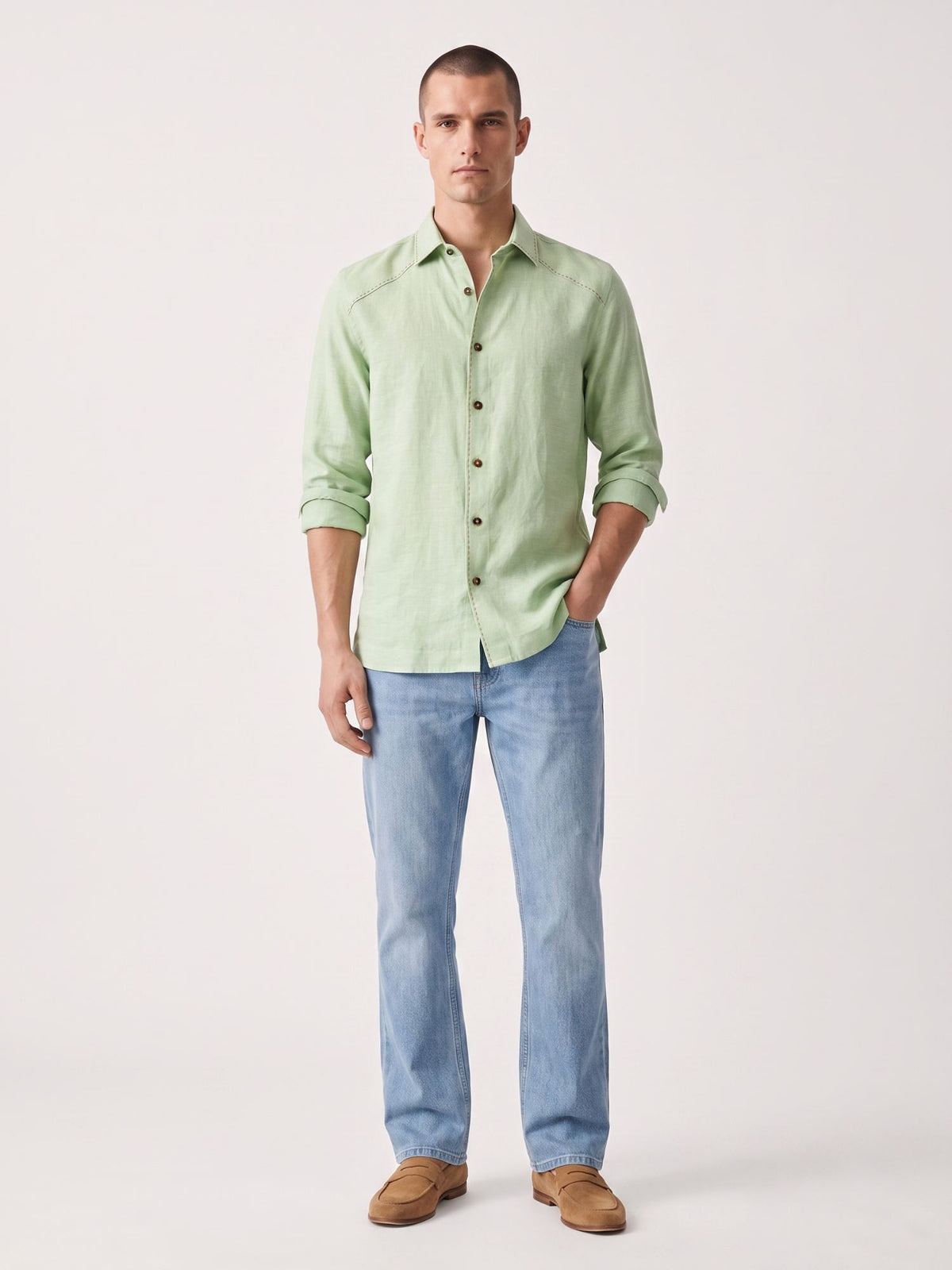 Artisan Stitch | Green 100% Pure Linen