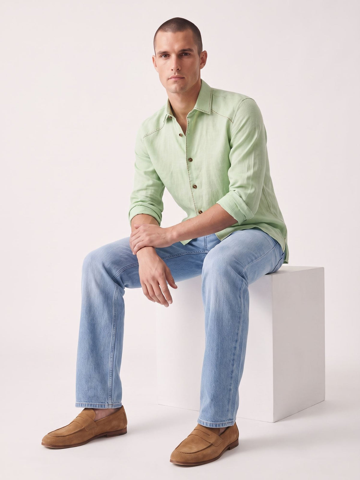 Artisan Stitch | Green 100% Pure Linen