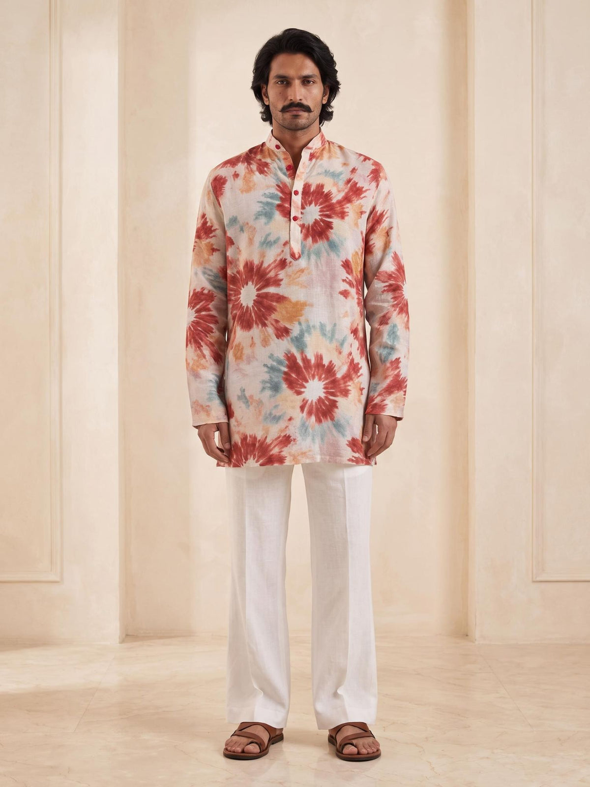 Floral Rust | 100% Pure Linen Mid-Length Kurta