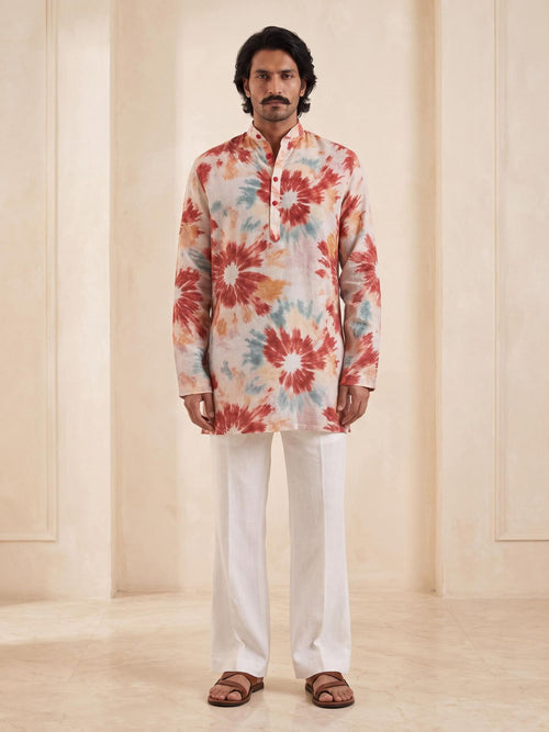 Floral Rust | 100% Pure Linen Mid-Length Kurta