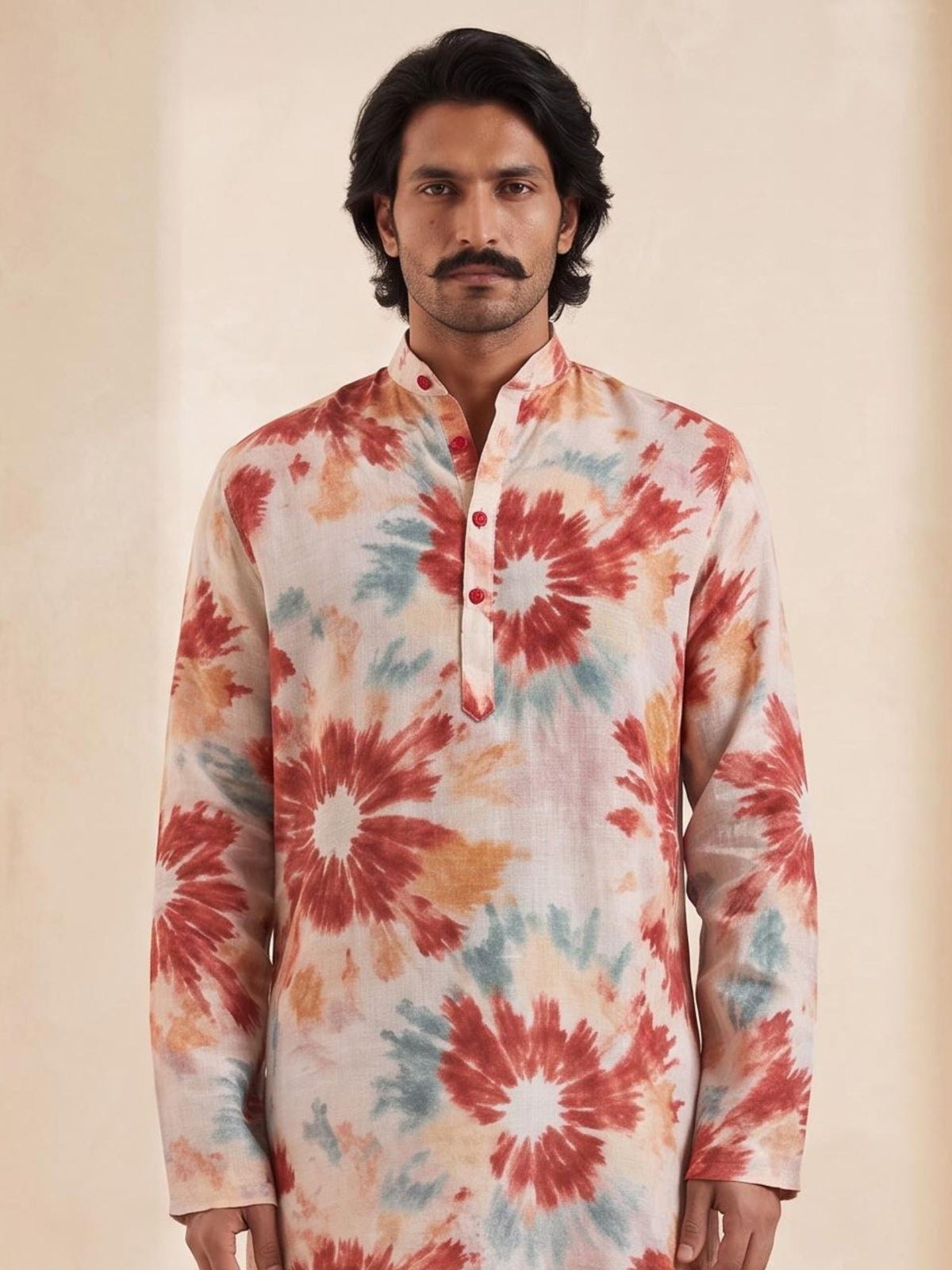 Floral Rust | 100% Pure Linen Mid-Length Kurta