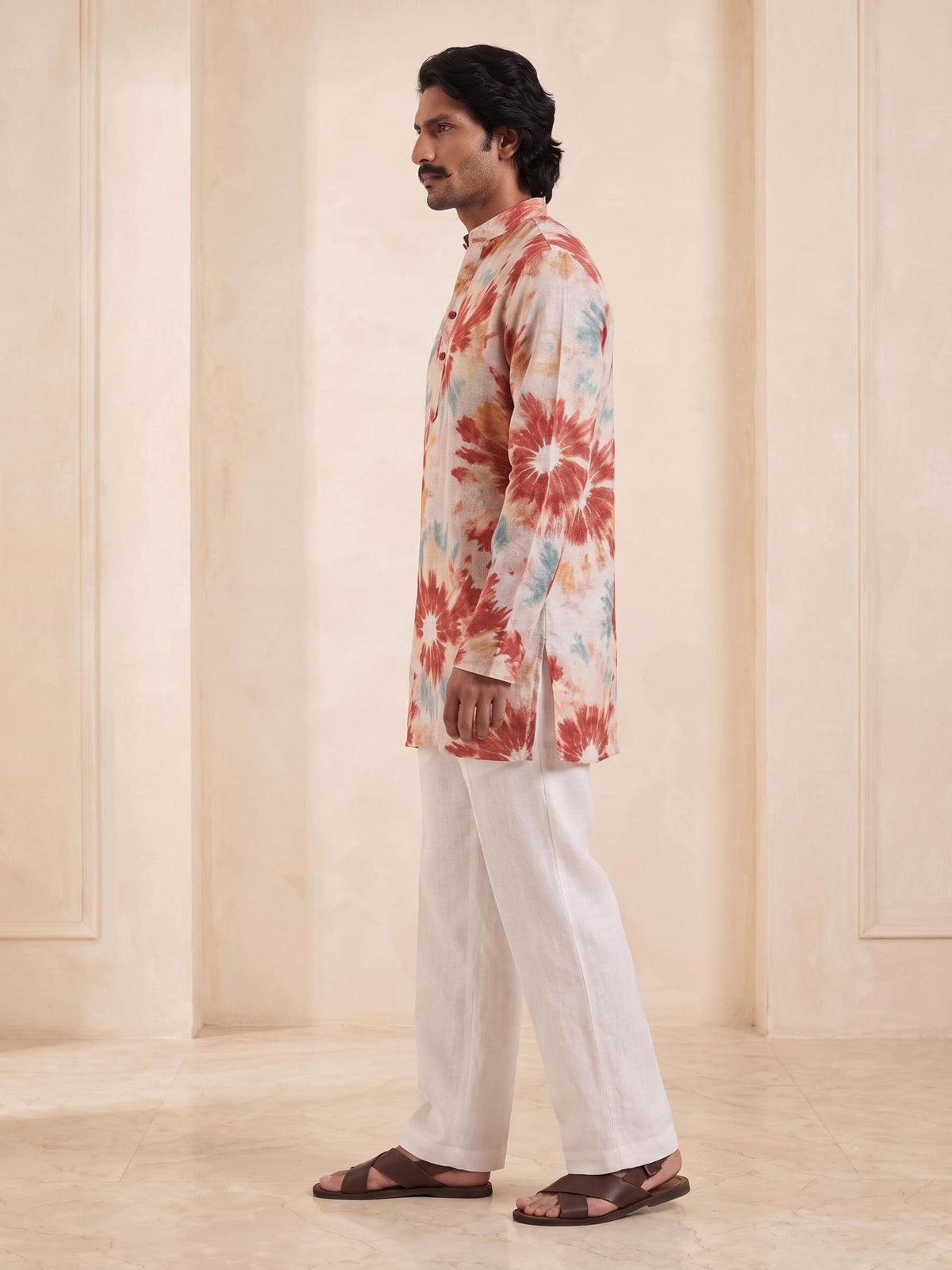 Floral Rust | 100% Pure Linen Mid-Length Kurta