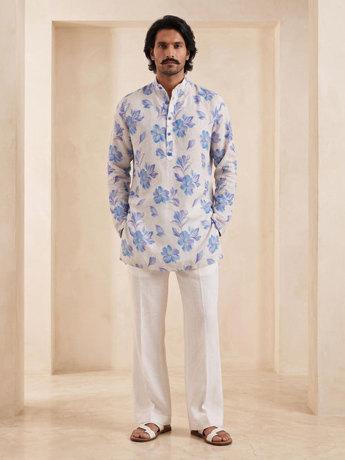 Sky Orchid | 100% Pure Linen Mid-Length Kurta