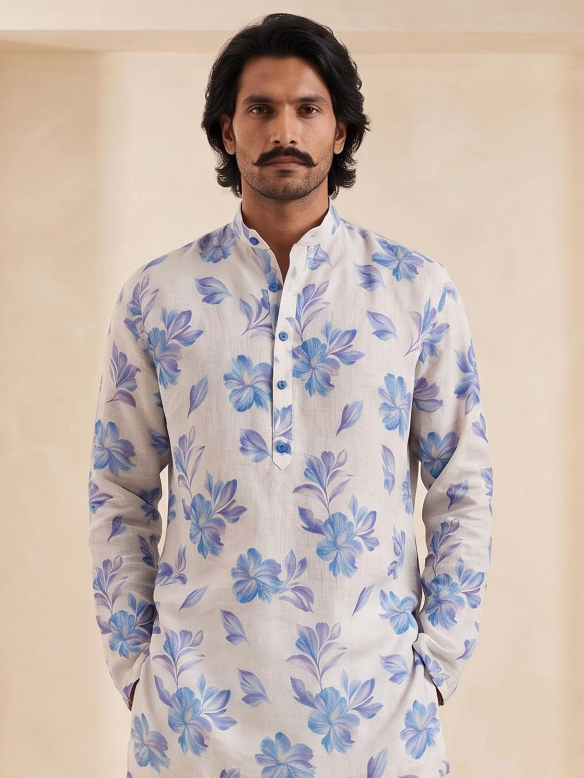 Sky Orchid | 100% Pure Linen Mid-Length Kurta