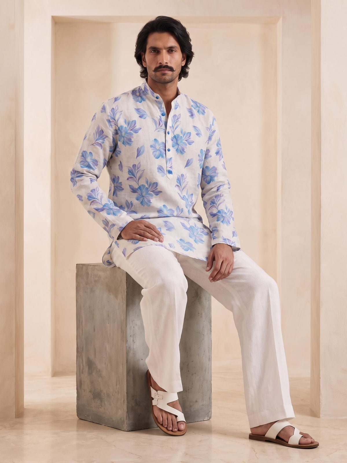 Sky Orchid | 100% Pure Linen Mid-Length Kurta