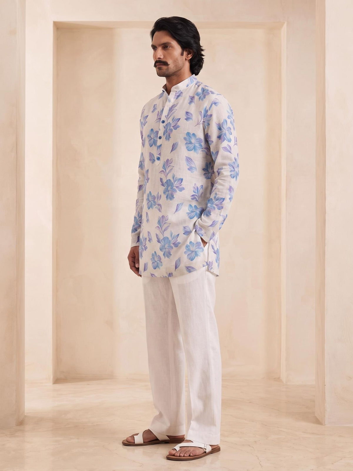 Sky Orchid | 100% Pure Linen Mid-Length Kurta