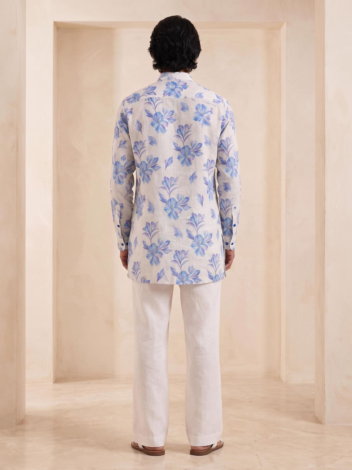 Sky Orchid | 100% Pure Linen Mid-Length Kurta