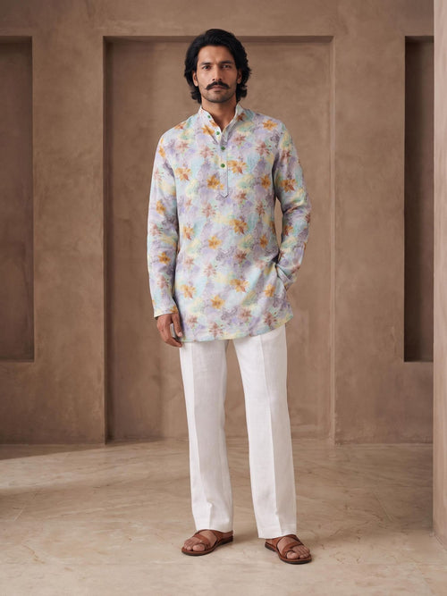 Patina Mint | 100% Pure Linen Mid-Length Kurta