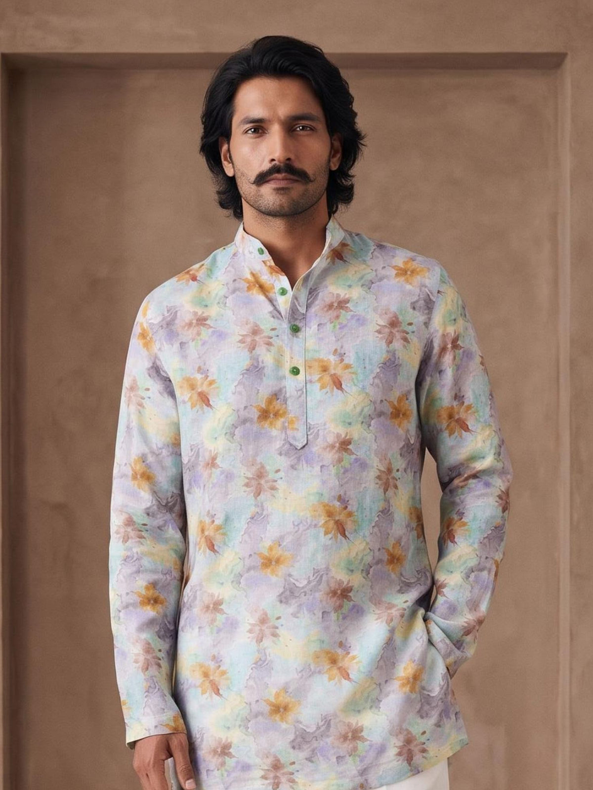 Patina Mint | 100% Pure Linen Mid-Length Kurta