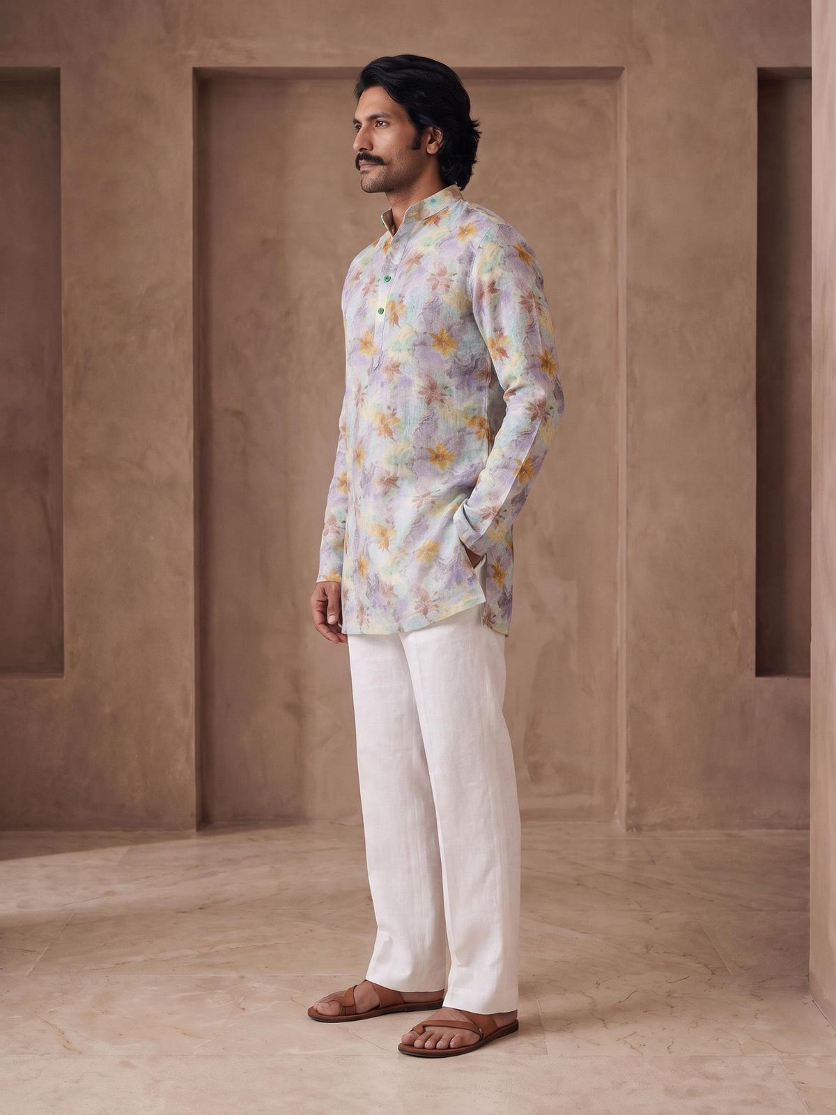 Patina Mint | 100% Pure Linen Mid-Length Kurta