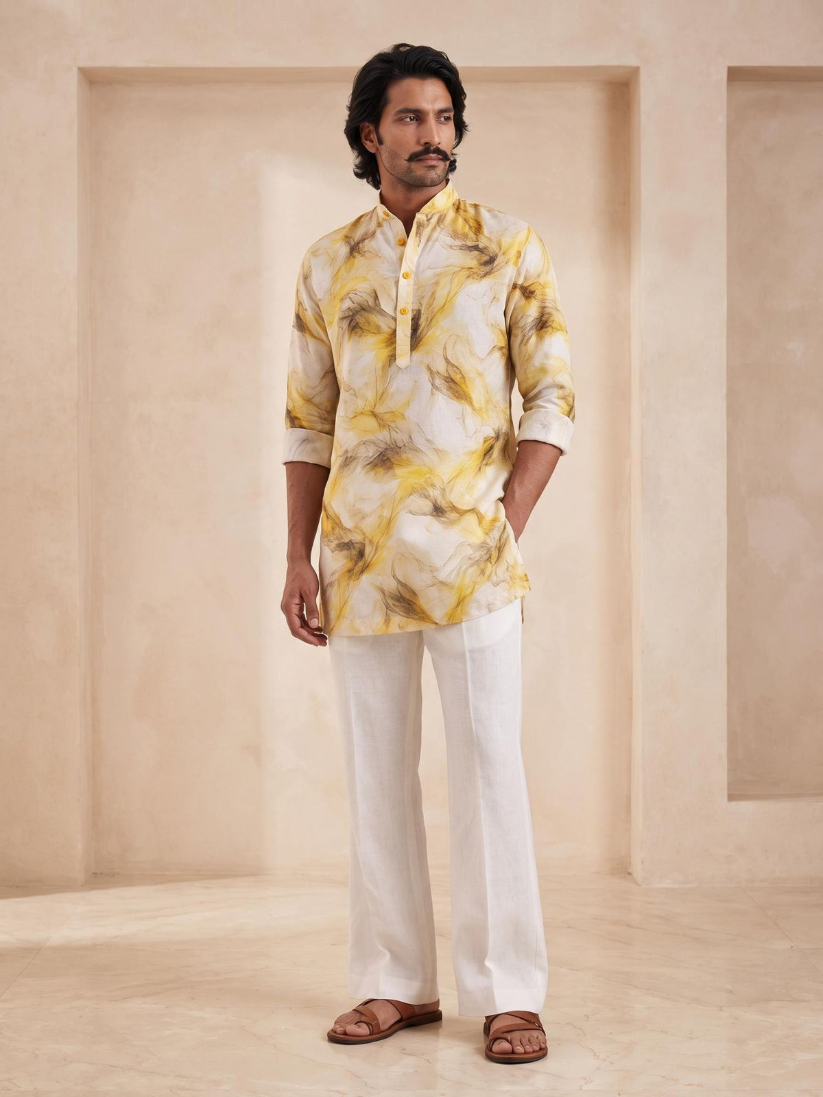 Gold Sand | 100% Pure Linen Mid-Length Kurta
