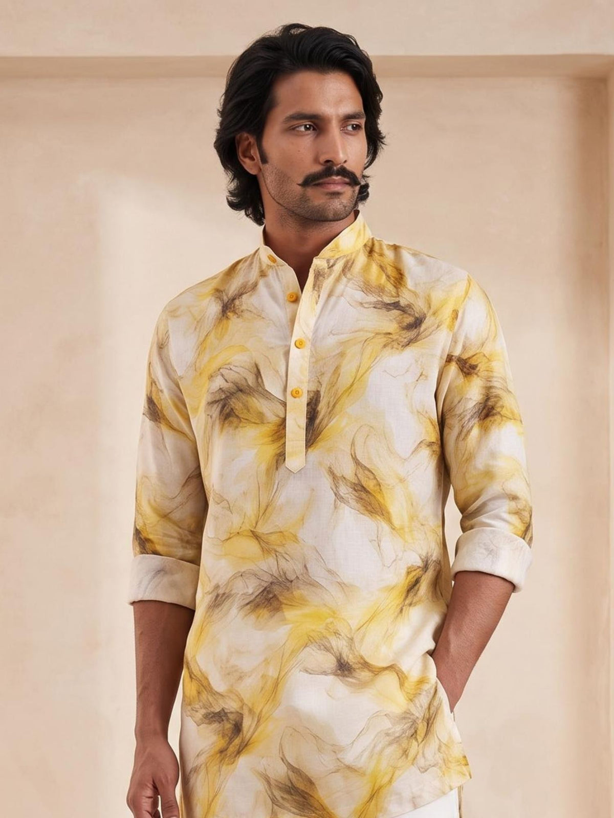 Gold Sand | 100% Pure Linen Mid-Length Kurta
