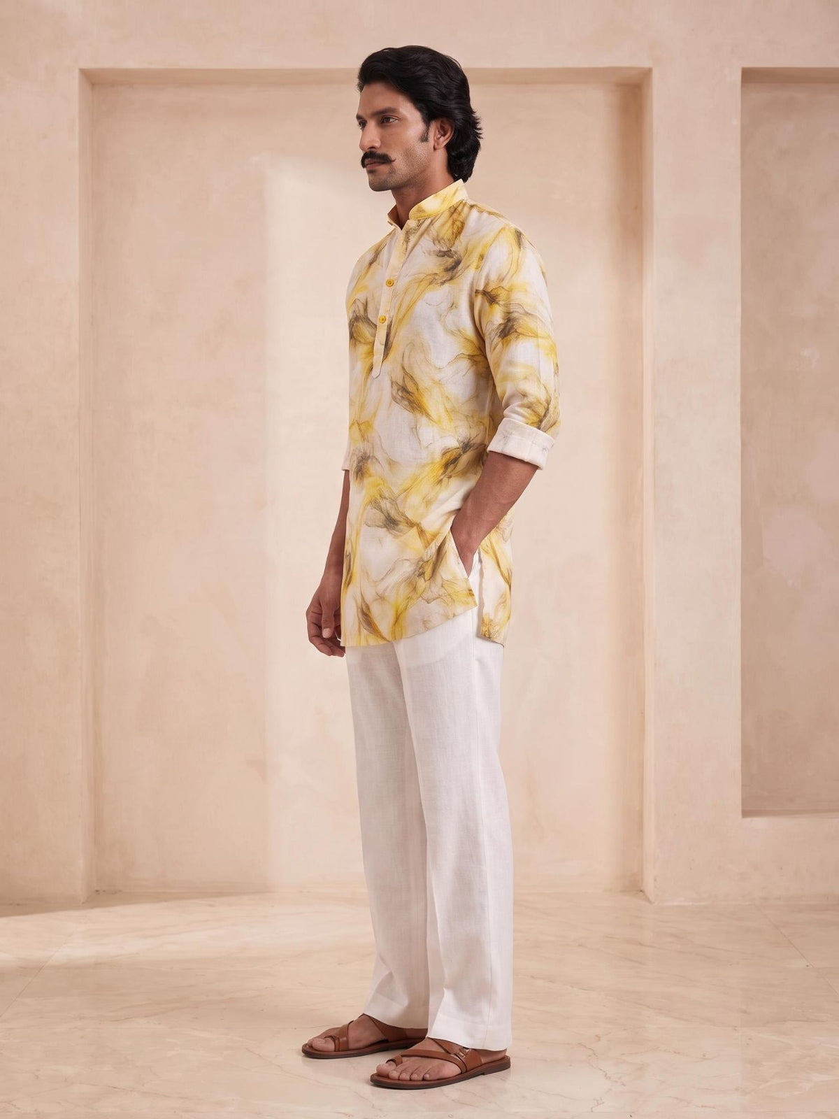 Gold Sand | 100% Pure Linen Mid-Length Kurta