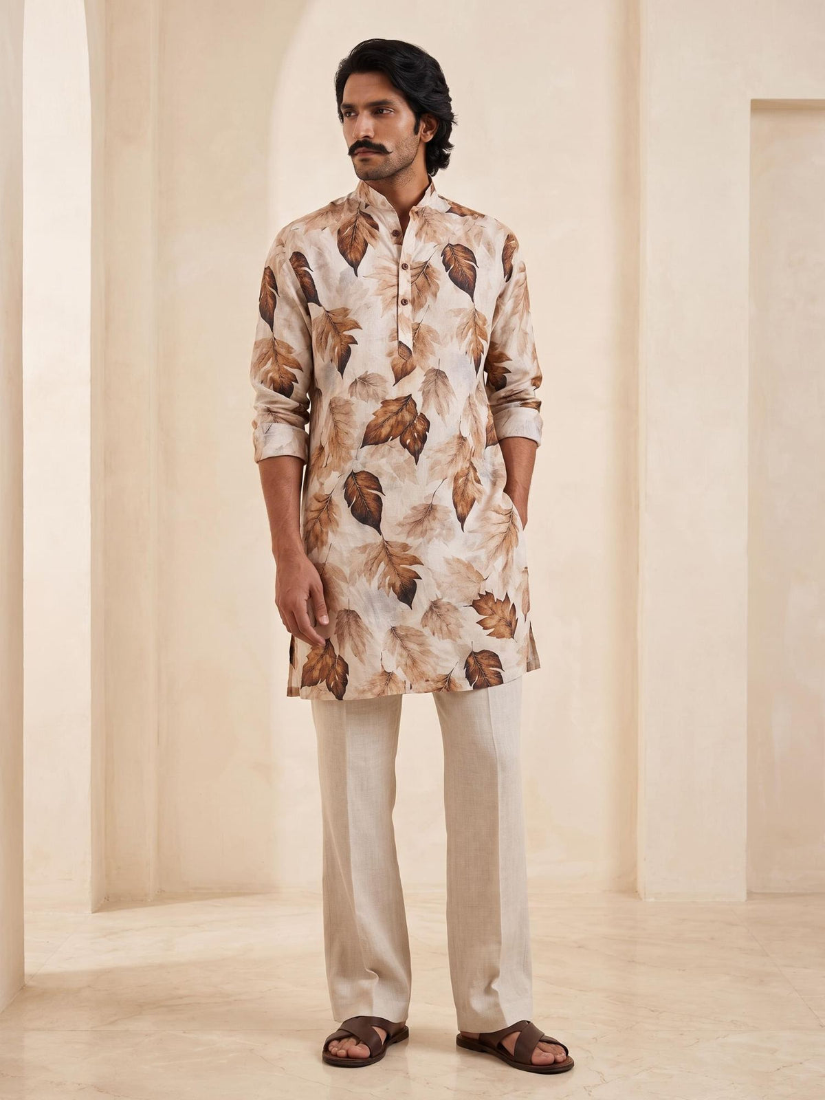 Umber Leaf | 100% Pure Linen Mid-Length Kurta