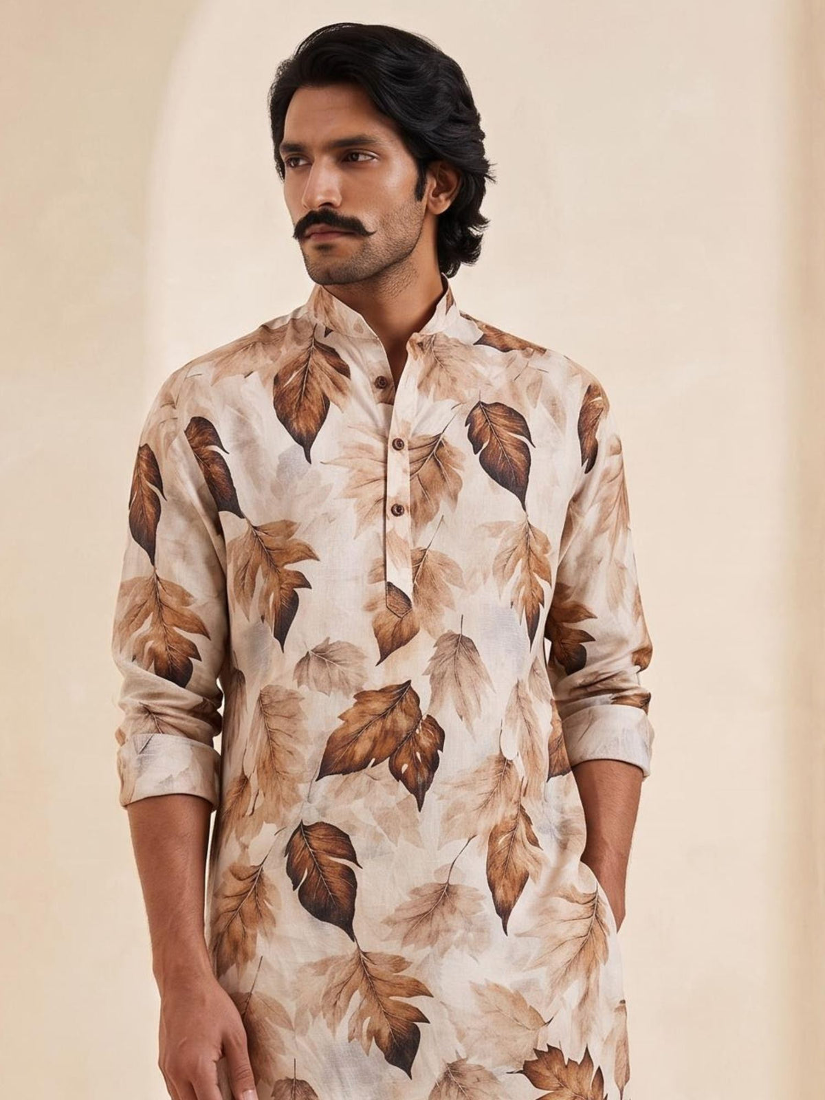 Umber Leaf | 100% Pure Linen Mid-Length Kurta