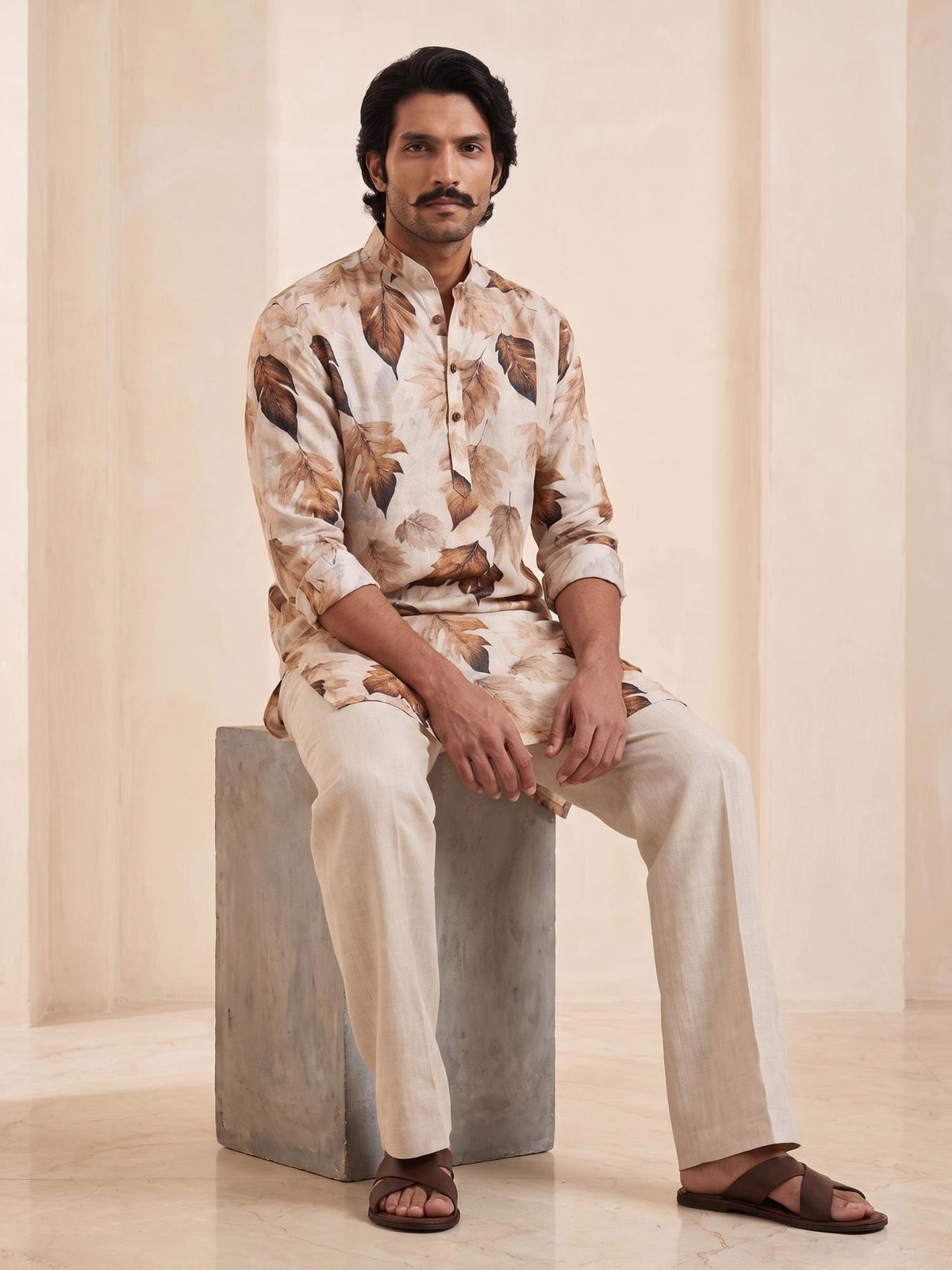 Umber Leaf | 100% Pure Linen Mid-Length Kurta