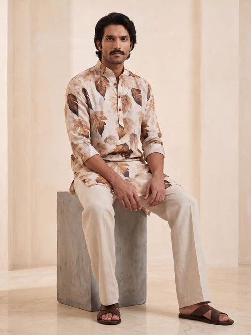 Umber Leaf | 100% Pure Linen Mid-Length Kurta
