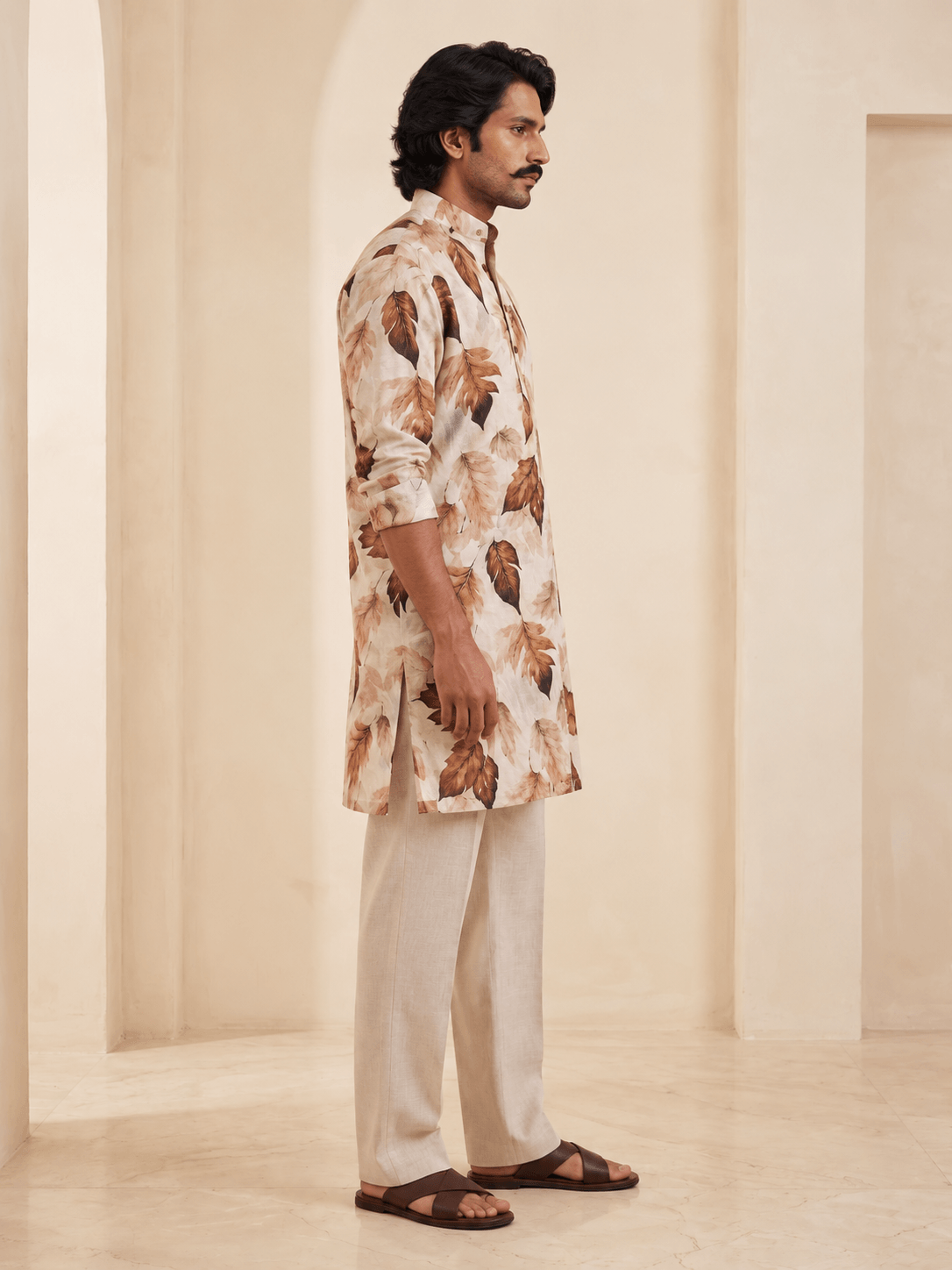 Umber Leaf | 100% Pure Linen Mid-Length Kurta