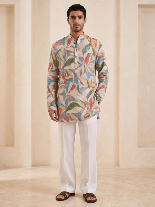 Moss Abstract | 100% Pure Linen Mid-Length Kurta