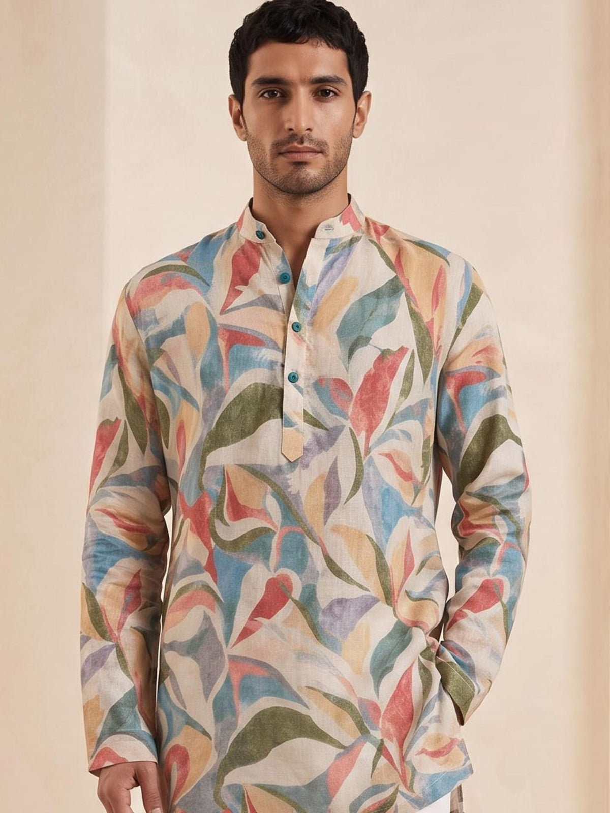 Moss Abstract | 100% Pure Linen Mid-Length Kurta