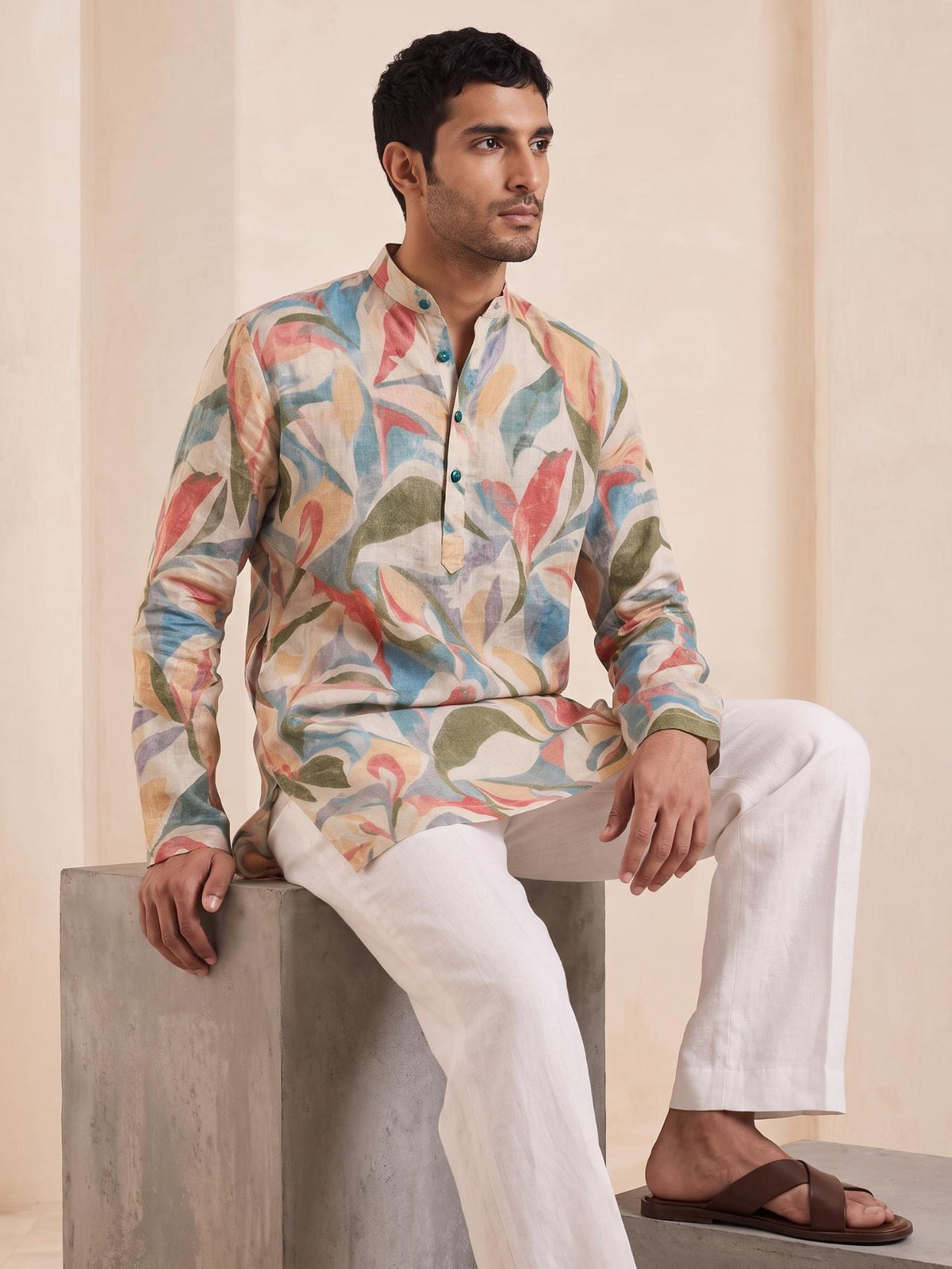 Moss Abstract | 100% Pure Linen Mid-Length Kurta