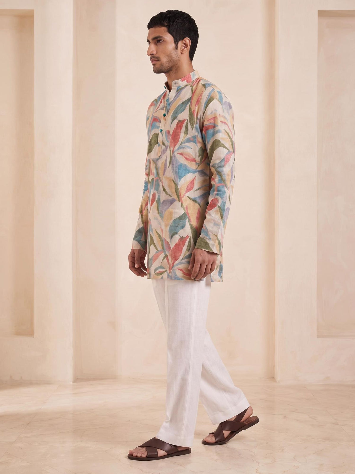 Moss Abstract | 100% Pure Linen Mid-Length Kurta