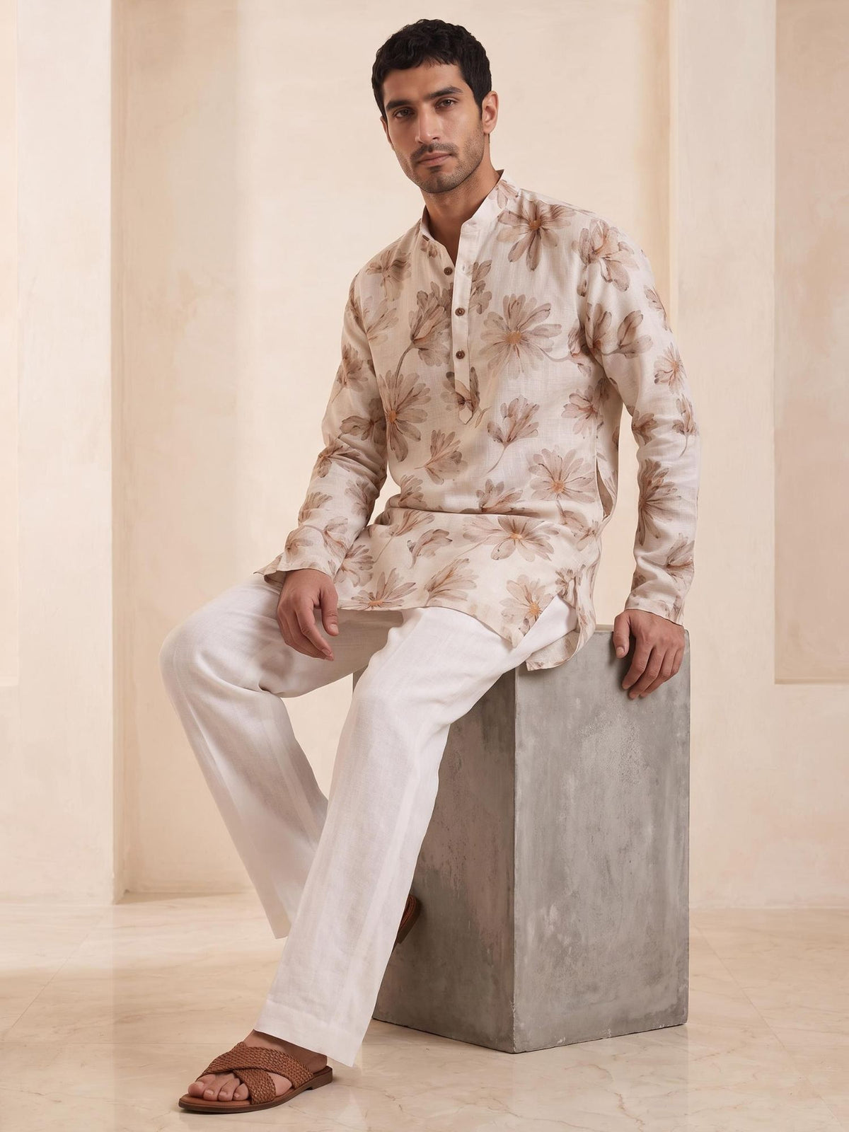 Ivory Petal | 100% Pure Linen Mid-Length Kurta