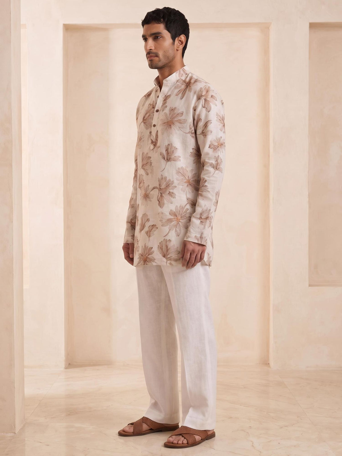 Ivory Petal | 100% Pure Linen Mid-Length Kurta