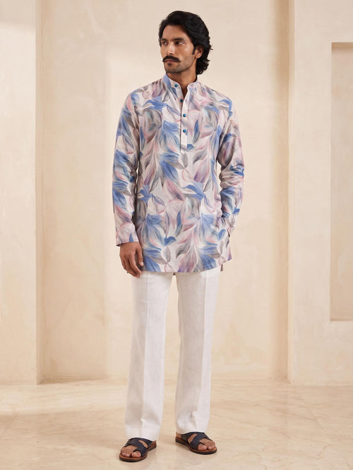 Indigo Floral | 100% Pure Linen Mid-Length Kurta