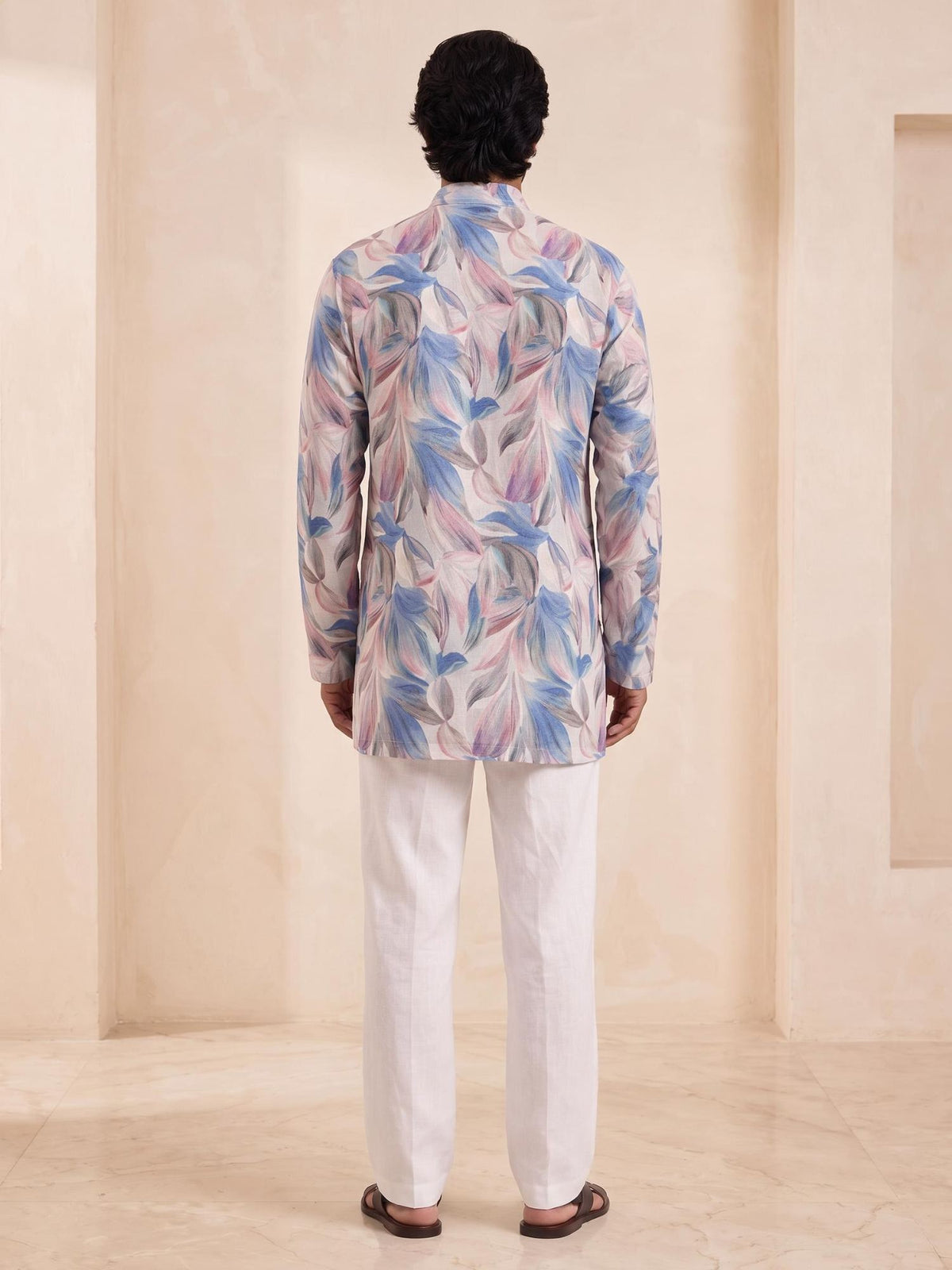 Indigo Floral | 100% Pure Linen Mid-Length Kurta